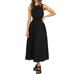 Luiryare SDD Women Straps Backless Maxi Dress Crew Neck Sleeveless Elastic Waist A-line Dress