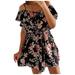 MIARHB Women's Casual Fashion Floral Print Short-sleeved Halter Strapless Lace-up Dress