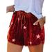 Drawstring Waist Short Pants for Women Summer Casual High Waist Star Print Beach Shorts Sport Workout Street Shorts Bottoms