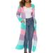 European Women Long Cardigan Rainbow Stripe Plus Size Thick Kimono Long Sleeve Sweater Loose Asymmetrical Hem Women Outerwear