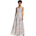 Adrianna Papell Beaded Floral Organza Gown Sequin Insets, Platinum, 16