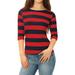 Unique Bargains Women's Boat Neck Elbow Sleeves Stripes Tee Shirt Blouse