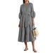 ZANZEA Women Spring/Autumn 3/4 Sleeve Striped Party Long Dress Casual Ruffled Dresses