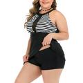 Plus Size Sexy Women Ladies Mesh Two Piece Swimdress+Swim Shorts Bottoms Swimwear Swimsuit Beachwear Bikini Sets Tankini Set Bathing Suit Push Up Bra Padded Tummy Control Swimming Costumes S-XXXL