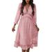 Avamo Womens Dresses Floral Printed Ruffles Long Sleeves Summer A-Line Midi Dress Cocktail Party Elegant Swing Dresses Pink S