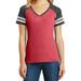 Mafoose Ladies Game V-Neck Tee Heathered Red/Heathered Charcoal Large