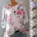 Women Plus Size Loose Floral Print Slash Neck Blouse Pullover Tops Shirt