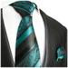 Extra Long Pacific Blue and Black Patterned Silk Tie Set by Paul Malone