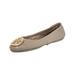 Tory Burch Women's Quilted Minnie Dust Storm / Gold 976 Leather Flat Shoe - 8.5M