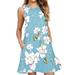 Plus Size Women Casual Flowy Print Dress with Pockets Sleeveless Loose Beach Tunic Shirt Dress Sundress