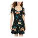 BEBOP Womens Black Floral Short Sleeve V Neck Short A-Line Evening Dress Size XS