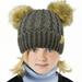 Kids Ages 2-7 Pompom Chunky Thick Stretchy Knit Slouch Beanie Cap Hat (Double Pom Faux Fur Solid Dk. Melange Gray)