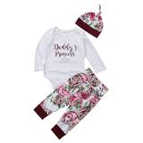 Yinyinxull Newborn Baby Girls Tops Romper Floral Pants Leggings Hat Outfits Set Clothes White 0-6 Months