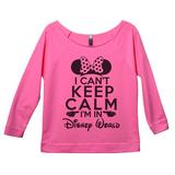 Womens Disney 3/4 Sleeve â€œI Can't Keep Calm I'm In Disney World" Minnie Mouse Sweat Shirt Gift Medium, Pink