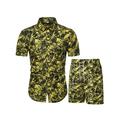 CVLIFE Summer Casual Loose 2 Piece Suit Men Hawaiian Short Sleeve Button Down Shirt Short Outfit Loungewear Sleepwear Set