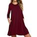 Women Long Sleeve Pleated T-Shirt Dress With Pockets Casual Loose Tunic Dress