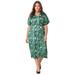 ellos Women's Plus Size Belted Soft Satin Shirtdress