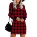 LilyLLL Christmas Women Plaid Check Print Long Sleeve Loose Sweatshirt Pullover Dress