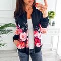 Womens Ladies Retro Floral Printing Zipper Up Jacket Casual Tops Coat Outwear