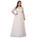 Ever-Pretty Womens Plus Size Elegant Round Neck Bow Belt Long Bridesmaid Prom Dress 7624B White US18