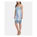 GUESS Womens Blue Printed Spaghetti Strap Sweetheart Neckline Below The Knee Sheath Cocktail Dress Size 14