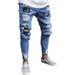 Yinyinxull Fashion Men's Ripped Skinny Jeans Destroyed Frayed Slim Fit Denim Pants Zipper Blue M