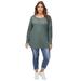 ellos Women's Plus Size Crochet Trim Henley Shirt