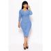 Women's Solid Ribbed Long Sleeved Knit Midi Dress