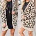 Women Autumn Winter Casual Sexy Leopard Print Slim Pocket Jacket Long Sleeve Loose Cardigan Warm Long Coat