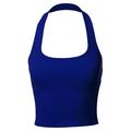 A2Y Women's Halter Neck Heavy Rib Rayon Spandex Crop Top Royal Blue M