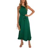 Sexy Dance Women One Shoulder Cocktail Dress Sleeveless Lace Up Ruffle Maxi Dress Evening Party Cocktail Solid Sundress
