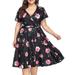 UKAP Plus Size Women High Waist Short Dress Deep V Neck Plus Size Swing Sundress Floral Print Summer Beach Dress with Belt