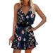 UKAP Women's V Neck Floral Spaghetti Strap Summer Dress Polka Dot Stylish Mini Sundress Elastic Waist Tunic Dresses Navy Blue S(US 2-4)