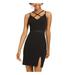 CITY STUDIO Womens Black Spaghetti Strap V Neck Mini Body Con Cocktail Dress Size 0