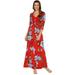 G.I.L.I. Womens 3/4 Sleeve Twist Front Maxi Dress Petite L Red Floral A302110