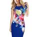 Women Elegant Floral Printed Ruched Cap Sleeve Ruffle Party Dress