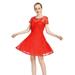 Women's Vintage Floral Lace Scoop Neck Short Sleeve Cocktail Formal Swing Bridesmaid Party Dress, Red, S