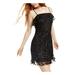 TRIXXI Womens Black Sequined Spaghetti Strap Square Neck Short Sheath Cocktail Dress Size 7