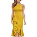 Fishtail Dresses for Women Midi Bodycon Dress Sleeveless Asymmetrical Ruffle Hem Cocktail Party Dress