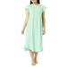 AmeriMark Women's Embroidered Knit Night Gown - Long Partial Button Front Dress