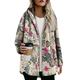 Jocestyle Flower Women Hooded Coat Long Sleeve Button Fleece Loose Jacket (Rose L)