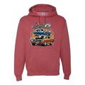 Flaming Dodge Super Bee Muscle Car Mens Cars and Trucks Hooded Sweatshirt Graphic Hoodie, Vintage Heather Red, Large