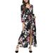 Women Boho Kaftan Maxi Dress Floral Printed Wrap Long Dresses With Pockets Lace Up Summer Beach Sundress for Ladies Casual Split Cocktail Holiday Dress