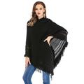 Women's Knitted Tassel Open Front Poncho Cape Sweater Hooded Irregular Hem Cardigan Shawl Wrap Coat