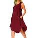 Avamo Loose Comfy T Shirt Dress For Women Crew Neck Solid Holiday Beach Sundress Summer Casual Pockets Dress