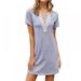 Womens Kintted Short Dress Hollow V-neck Lace Embroidery Slim Loose Dress (Gray,M)