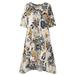 Jocestyle Chinese Style Women Short Sleeve Flower Printed O-Neck Dress (Yellow L)