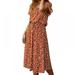 Polka dot dress women Ruffled short sleeve v neck long bohemian summer dress puff sleeve button bow holiday party midi dress