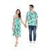 Couple Matching Hawaiian Luau Party Outfit Set Shirt Dress in Green Palm in Black