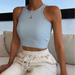 Women's Basic Crew Neck Cropped Tank Top Vest Casual Solid Rib-Knit Sleeveless Racerback Crop Cami Tank Tops